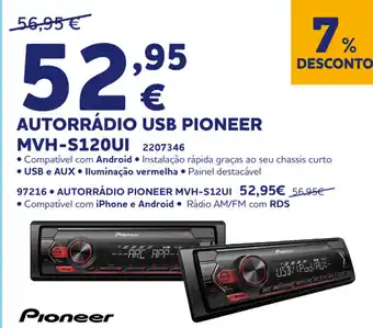 Norauto Autorrádio USB Pioneer MVH-S120UI promoção