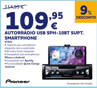 Autorrádio USB SPH-10BT SUPT. Smartphone