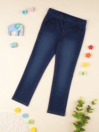 Calça jeans de menina azul com laços - prénatal