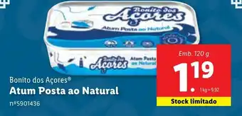 Lidl Bonito dos Acores Atum Posta ao Natural 120g promoção