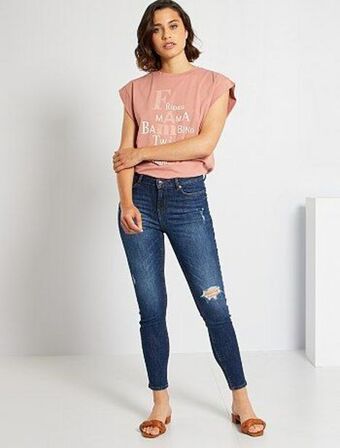 Kiabi Calças de ganga skinny destroy com cintura subida promoção