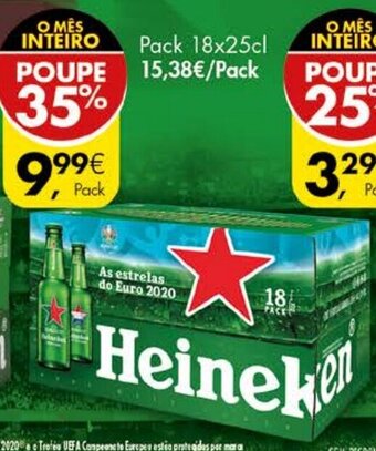Pingo Doce Cerveja C/ Álcool Heineken Pack 18x25cl promoção
