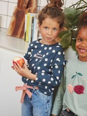 Vertbaudet Camisola com mensagem, mangas com folhos, para menina -... promoção