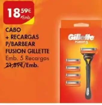 Cabo + Recargas P/Barbear Fusion Gillette 5 Recargas