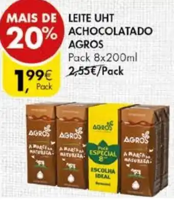 Pingo Doce Leite UHT Achocolatado Agros 8x200ml promoção