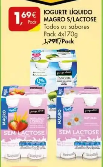 Pingo Doce Iogurte Líquido Magro S/ Lactose 4x170g promoção