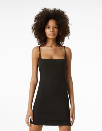Bershka Vestido curto alças nervuras promoção