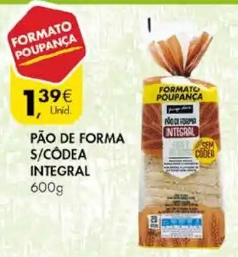 Pingo Doce Pão de Forma Côdea Integral 600g promoção