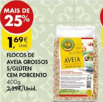 Pingo Doce Flocos de Aveia Grossos S/ Glúten cem Porcento 400g promoção