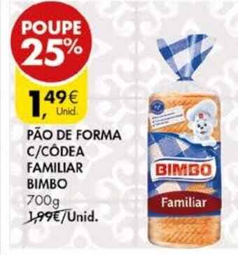 Pingo Doce Pão de Forma C/Côdea Familiar Bimbo 700g promoção