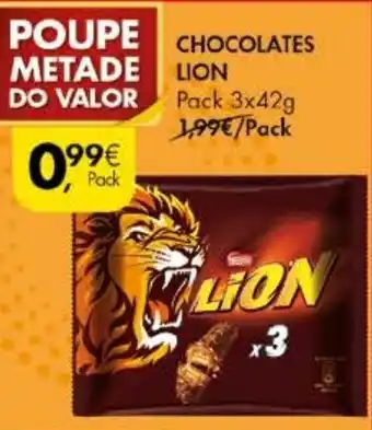 Pingo Doce Chocolates Lion Pack 3x42g promoção