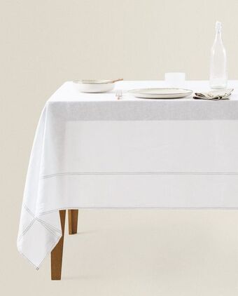 ZARA HOME Toalha de mesa linho pespontos promoção