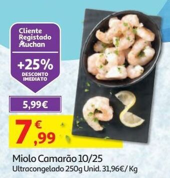 Auchan Miolo camarão 10/25 ultracongelado 250 gr promoção