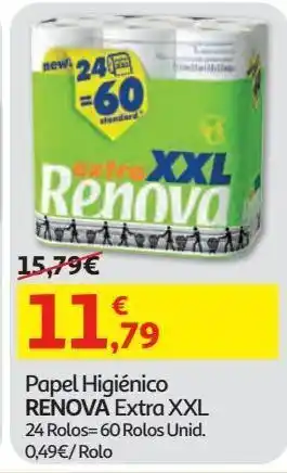 Auchan Papel higiénico renova extra xxl 24r=60r promoção