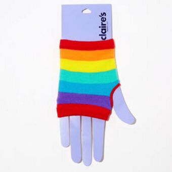 Claire's Rainbow striped short arm warmers promoção