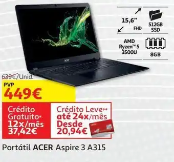 Auchan Portátil acer aspire 3 a315-23 r5/8/512 promoção