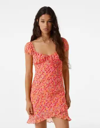 Bershka Vestido mini efeito chiffon franzido estampado floral promoção