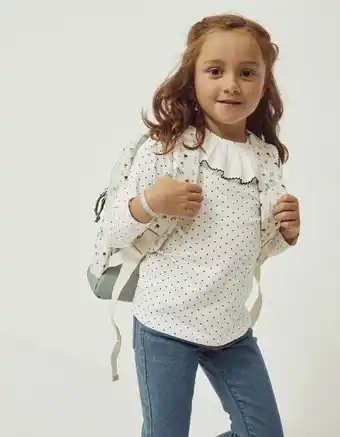 Zippy T-shirt de manga comprida às bolinhas em algodão para menina, branco/azul escuro promoção