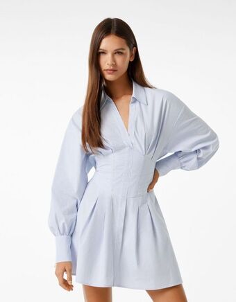 Bershka Mini vestido camiseiro popelina corset promoção