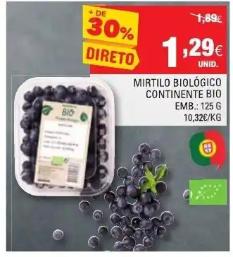 Mirtilo Biológico Continente Bio125g