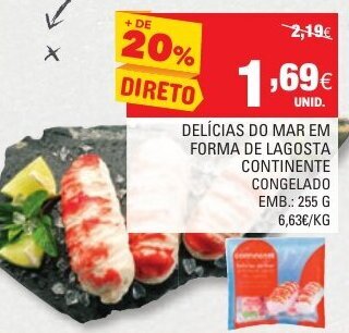 Continente Delícias do mar em Forma de Lagosta Continente 255g promoção