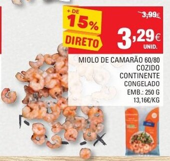 Continente Miolo de Camarão 60/80 Cozido Continente 250g promoção