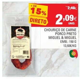 Continente Chouriço de Carne Porco Preto Miguel & Miguel 150g promoção