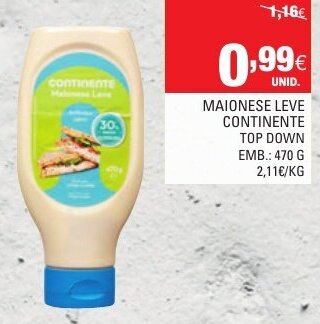 Continente Maionese Leve Continente Top Down 470g promoção