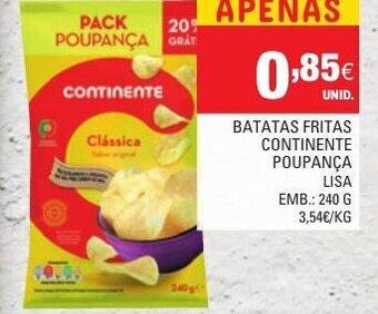 Continente Batatas Fritas Continente Poupança Lisa 240g promoção