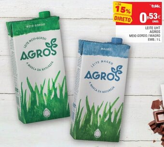 Continente Leite UHT Agros Meio Gordo/ Magro 1L promoção