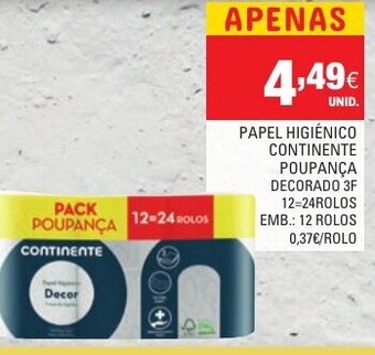 Continente Papel Higiénico Continente Poupança 12 Rolos promoção