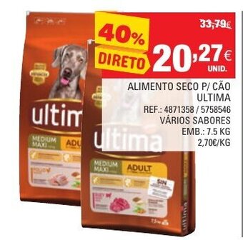 Continente Alimento Seco p/ Cão Ultima 7,5kg promoção