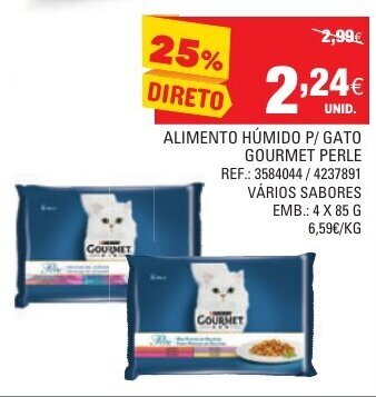 Continente Alimento Húmido P/ Gato Gourmet Perle 4x85g promoção