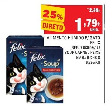 Continente Alimento Húmido P/Gato Felix 6x48g promoção
