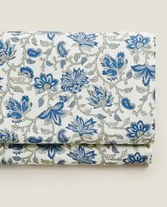 ZARA HOME Lençol de cima estampado de flor em azul promoção