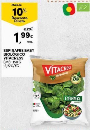 Continente Bom dia Espinafre vitacress promoção