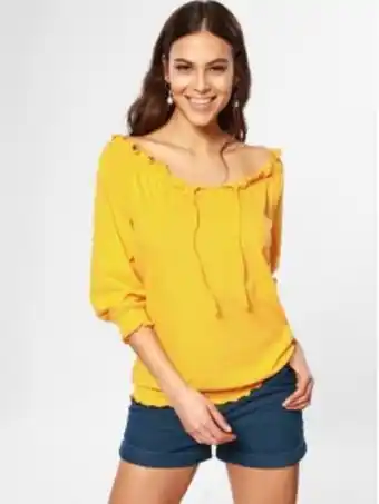 Blusa mulher manga 3/4 em algodão com acabamentos elásticos