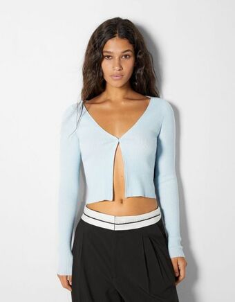 Bershka Casaco de malha com decote em bico promoção