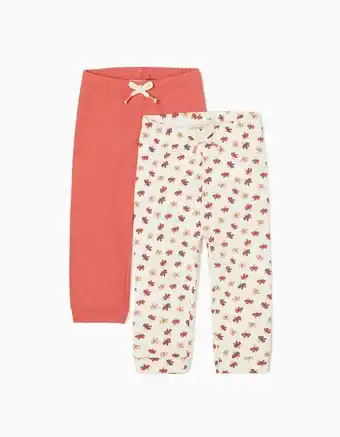 Pack 2 leggings para bebé menina 'borboletas', branco/coral