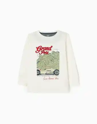 Zippy T-shirt de manga comprida em algodão para menino 'carros de corrida', branco promoção