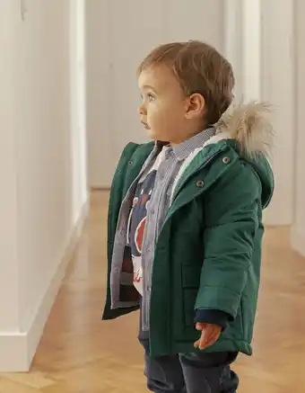 Zippy Parka com enchimento e forro em sherpa e capuz para bebé menino, verde promoção