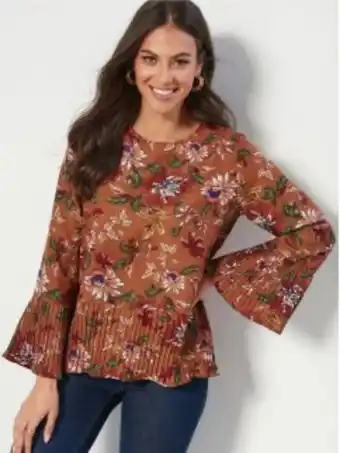 Venca Blusa estampada com plissado na base da manga e na base promoção
