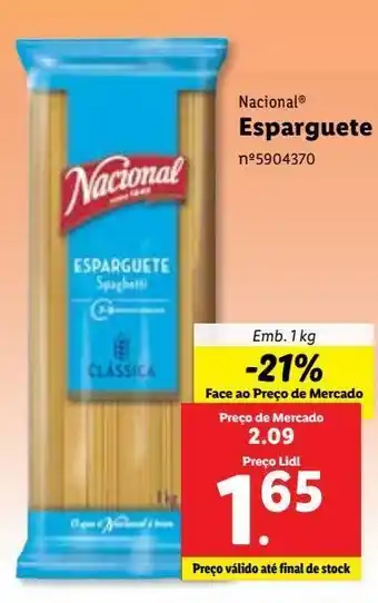 Lidl Esparguete nacional promoção