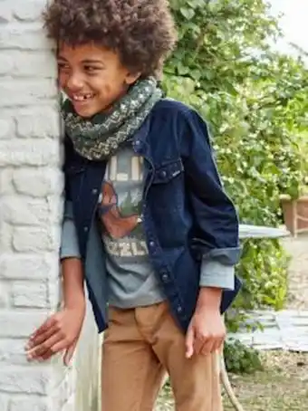 Vertbaudet Camisa de ganga, para menino - azul escuro liso promoção