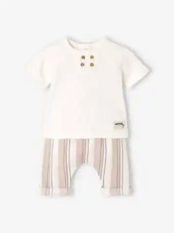 Vertbaudet Conjunto t-shirt e saruel às riscas, para bebé - branco... promoção