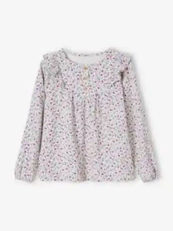Vertbaudet Blusa estampada com folhos, para menina - branco claro... promoção