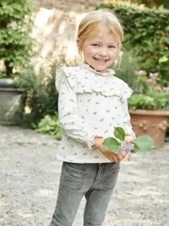 Vertbaudet Blusa estampada às flores com folho, para menina - bege... promoção
