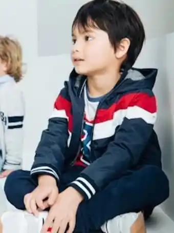 Vertbaudet Blusão com capuz efeito color block, para menino - azul... promoção