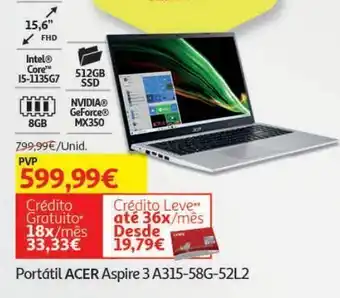 Auchan Portátil acer aspire 3 a315-58g-52l2 promoção