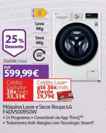 Auchan Maquina lavar/secar roupa lg:branco f4dv5009s0w promoção